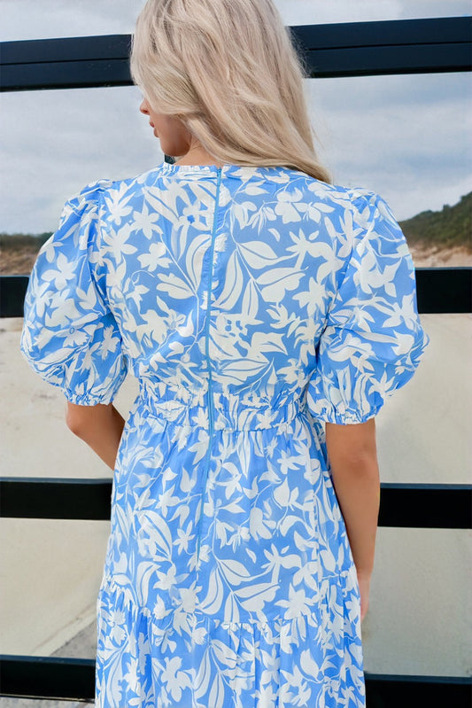 Sky Blue Floral Long Dress RTS