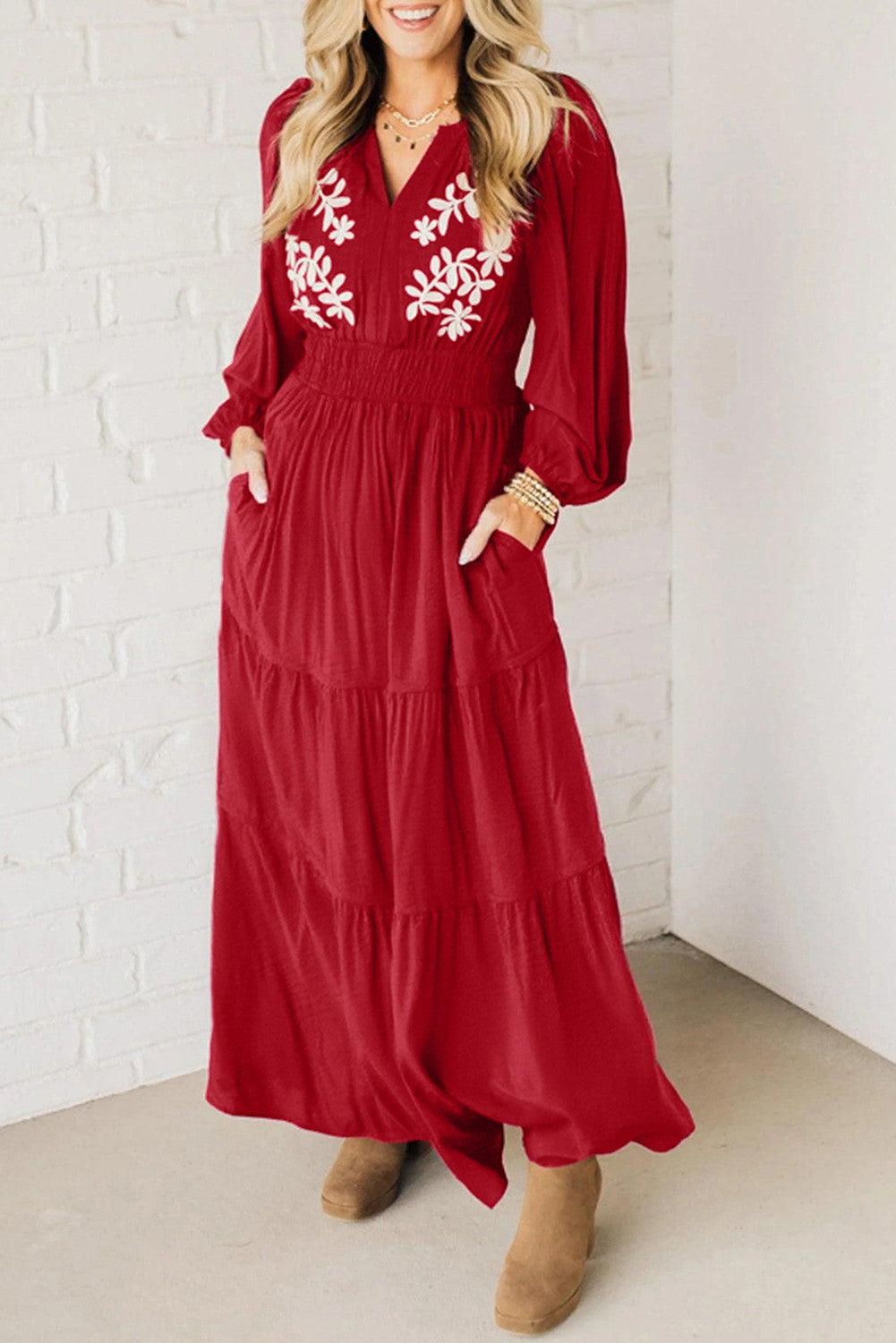 Red Embroidered Maxi Dress LT