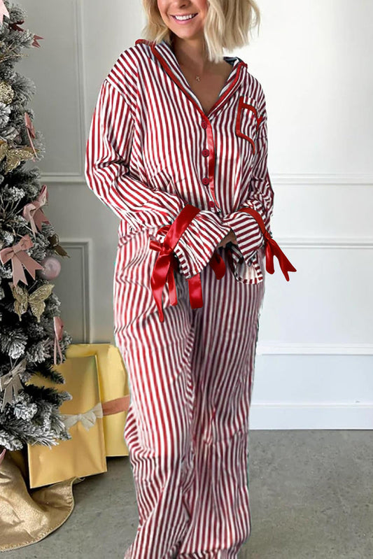 Red Stripe Velvet Trim PJs RTS