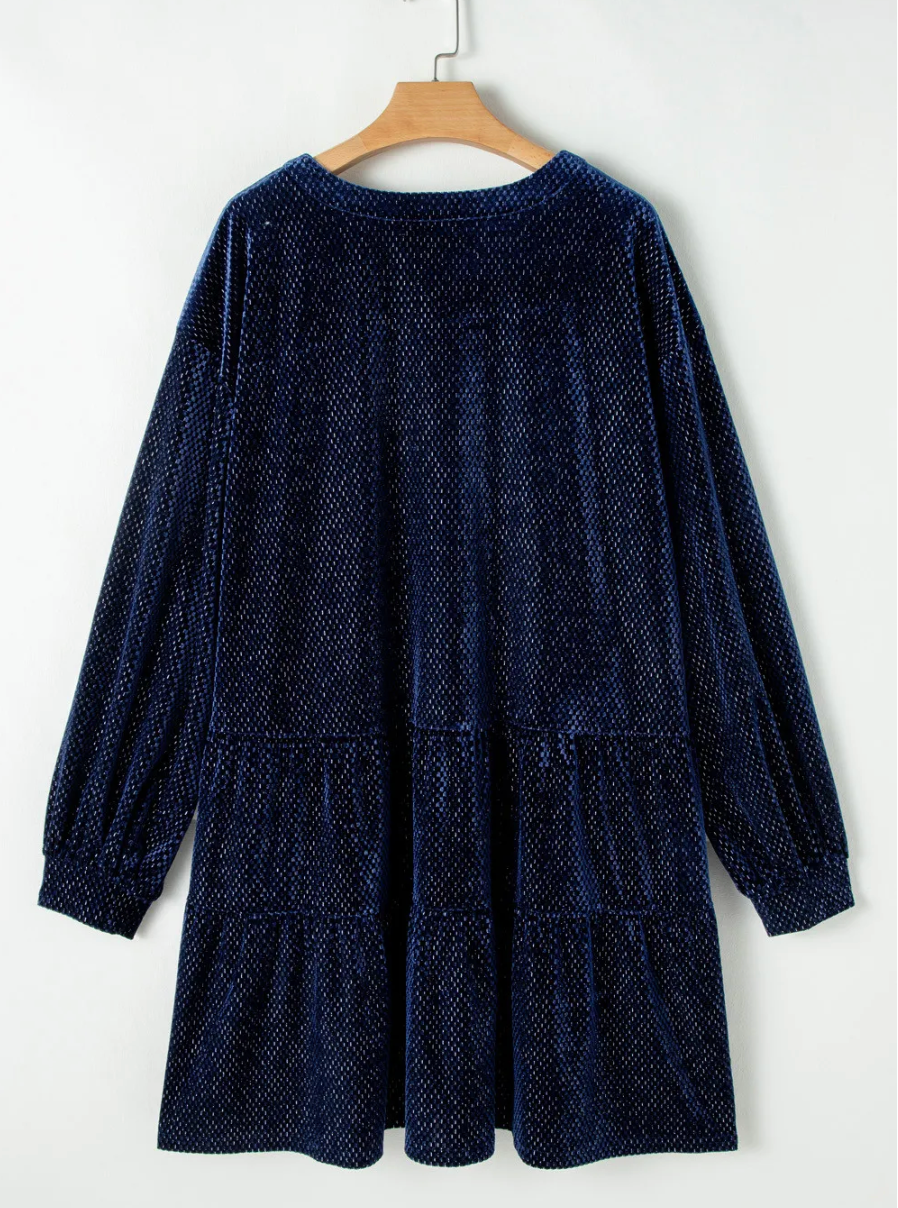 PLUS SIZE TEXTURED VELVET V NECK DRESS RTS