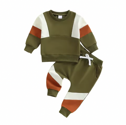 Olive and Rust Colorblock Lounge Set
