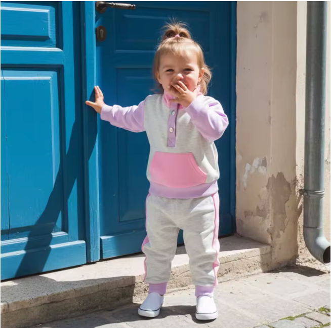 Pink and Purple Colorblock Button Lounge Set