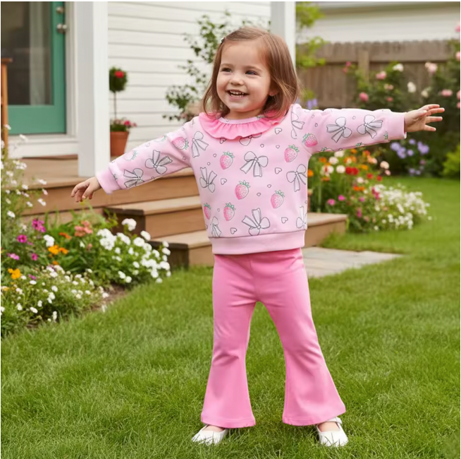 Strawberry Bow Collared Pant Set
