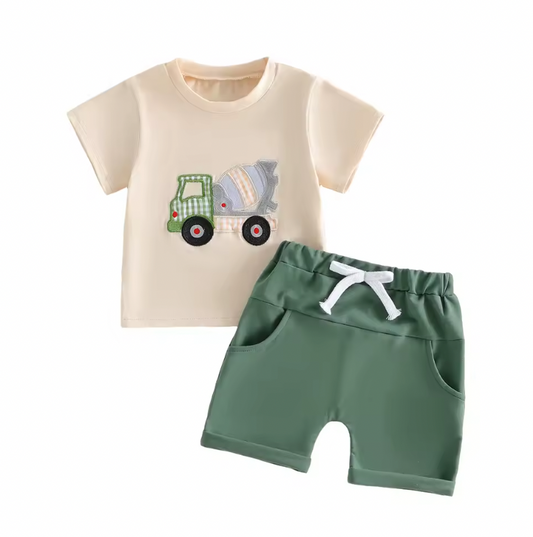 Embroidered Patchwork Construction Short Set