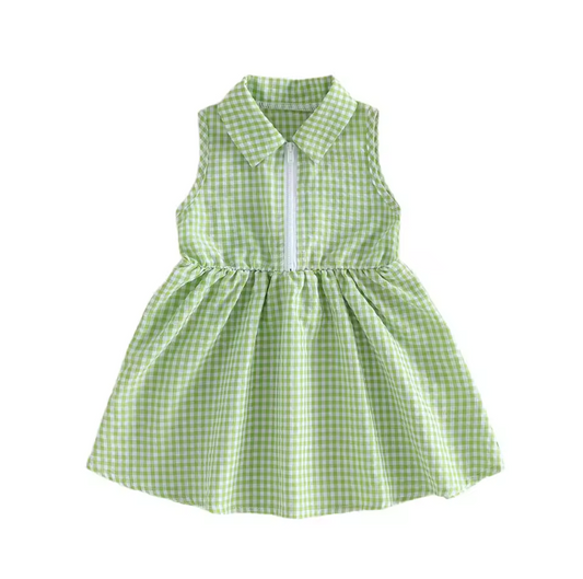 Quarter Zip Green Gingham Dress