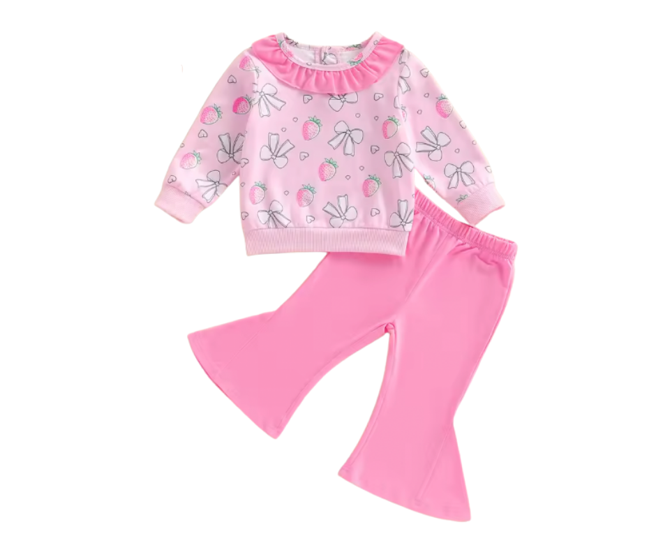 Strawberry Bow Collared Pant Set