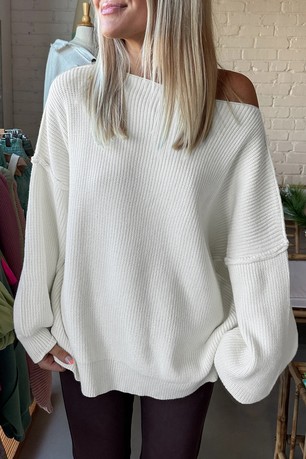 White Drop Shoulder Sweater RTS