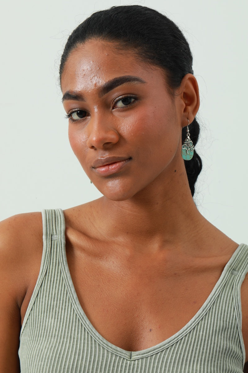 Ethnic Openwork Earrings – Carved Turquoise Inlay 🌿💎