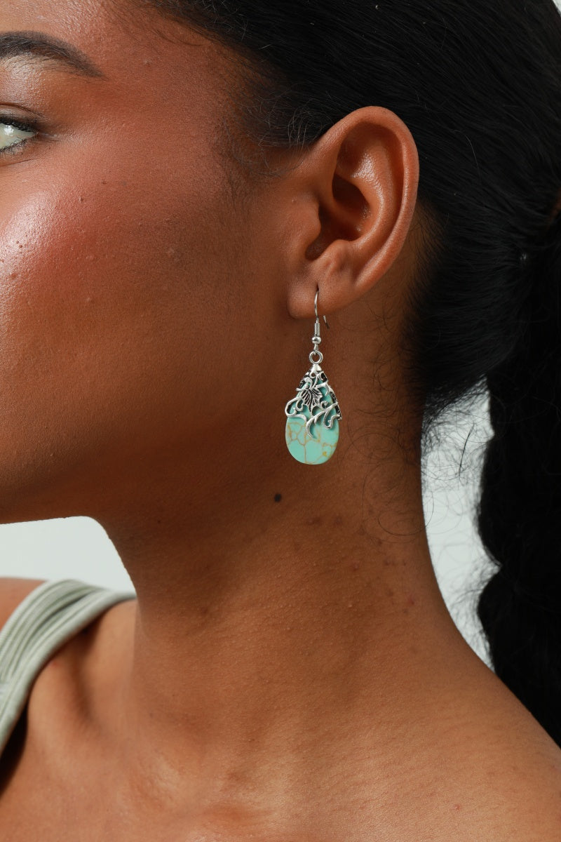 Ethnic Openwork Earrings – Carved Turquoise Inlay 🌿💎