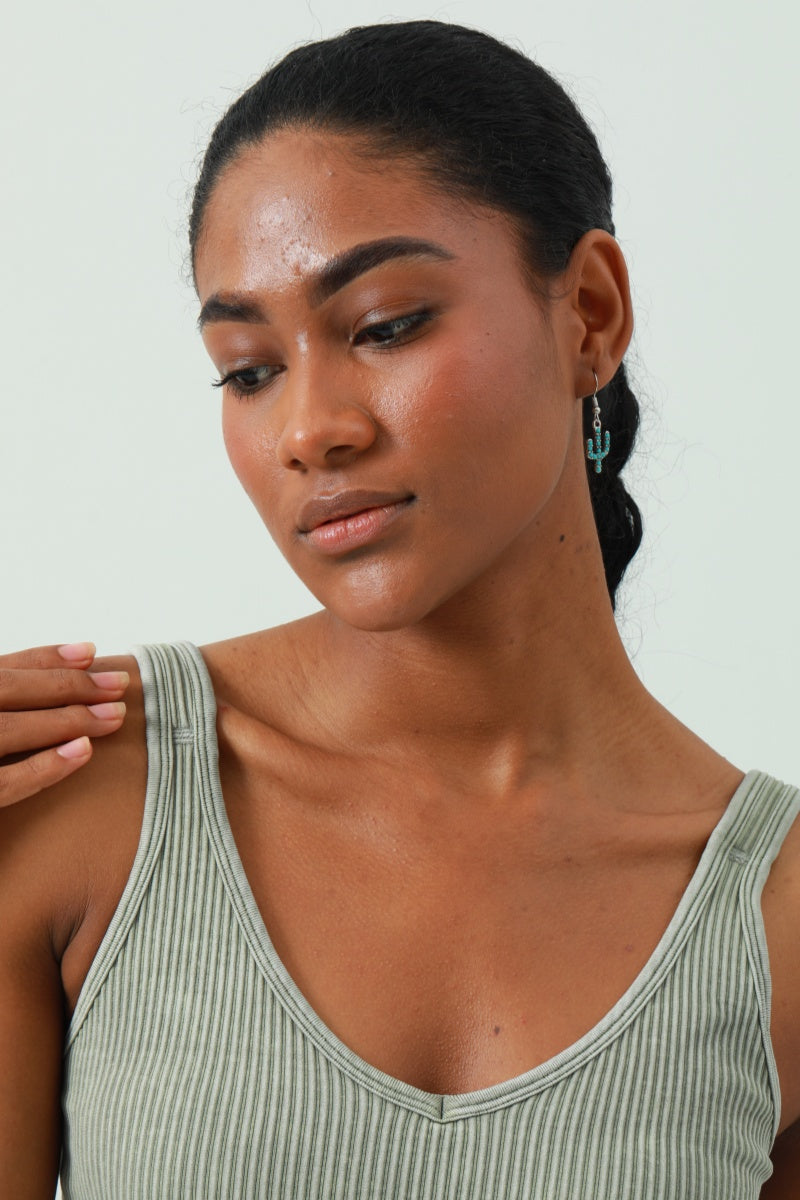 Turquoise Cactus Drop Earrings - Bohemian Desert Style 🌵💎