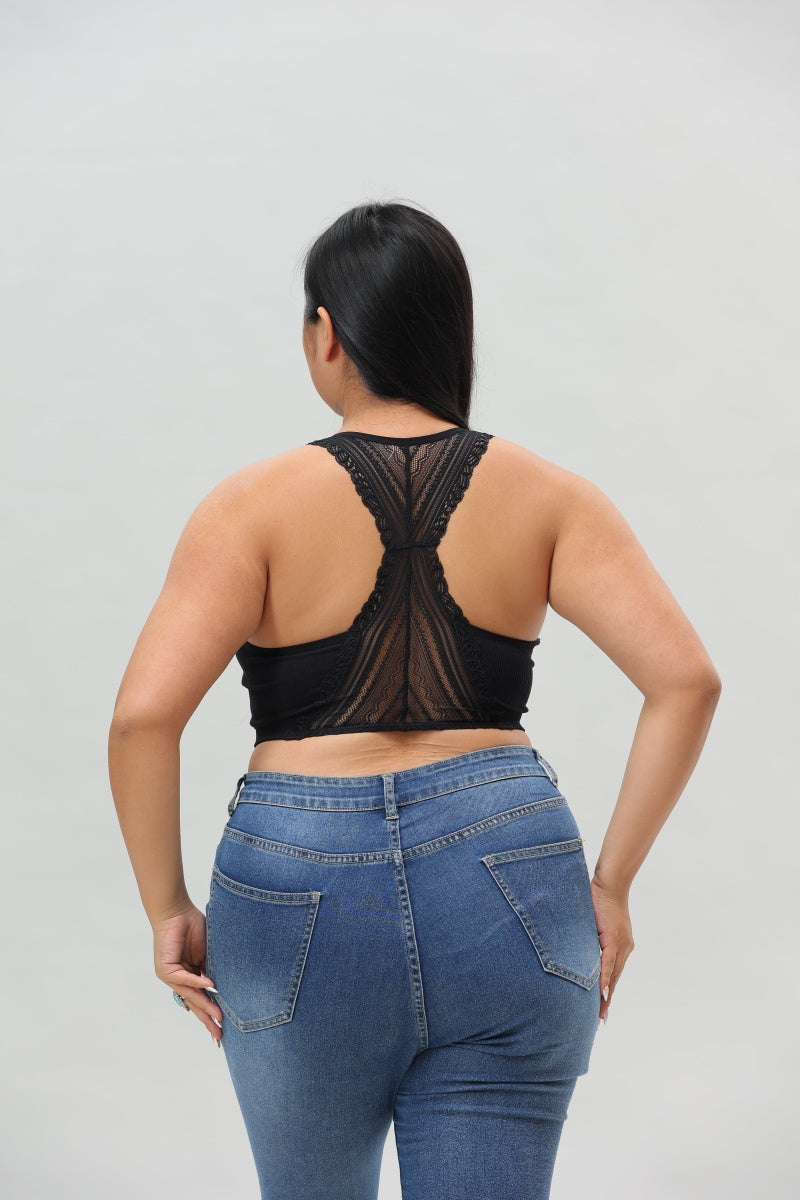 Plus Size Seamless Front Lace Racerback Bralette – Soft Stretch Fit