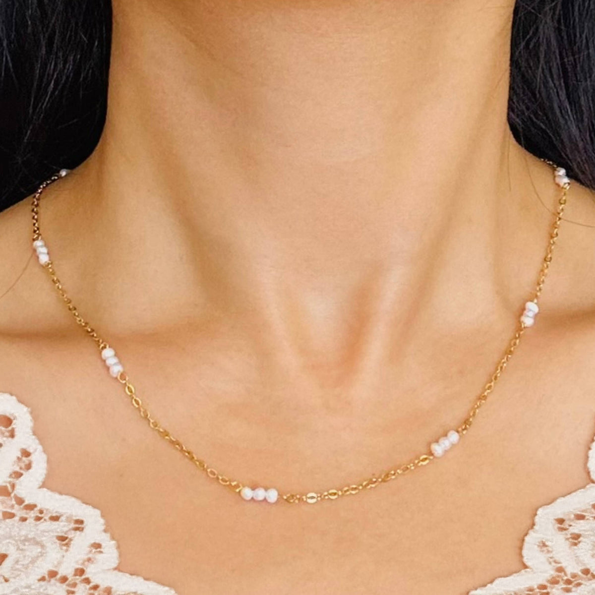 Dainty Pearls - 18K Gold Plated, Waterproof Necklace