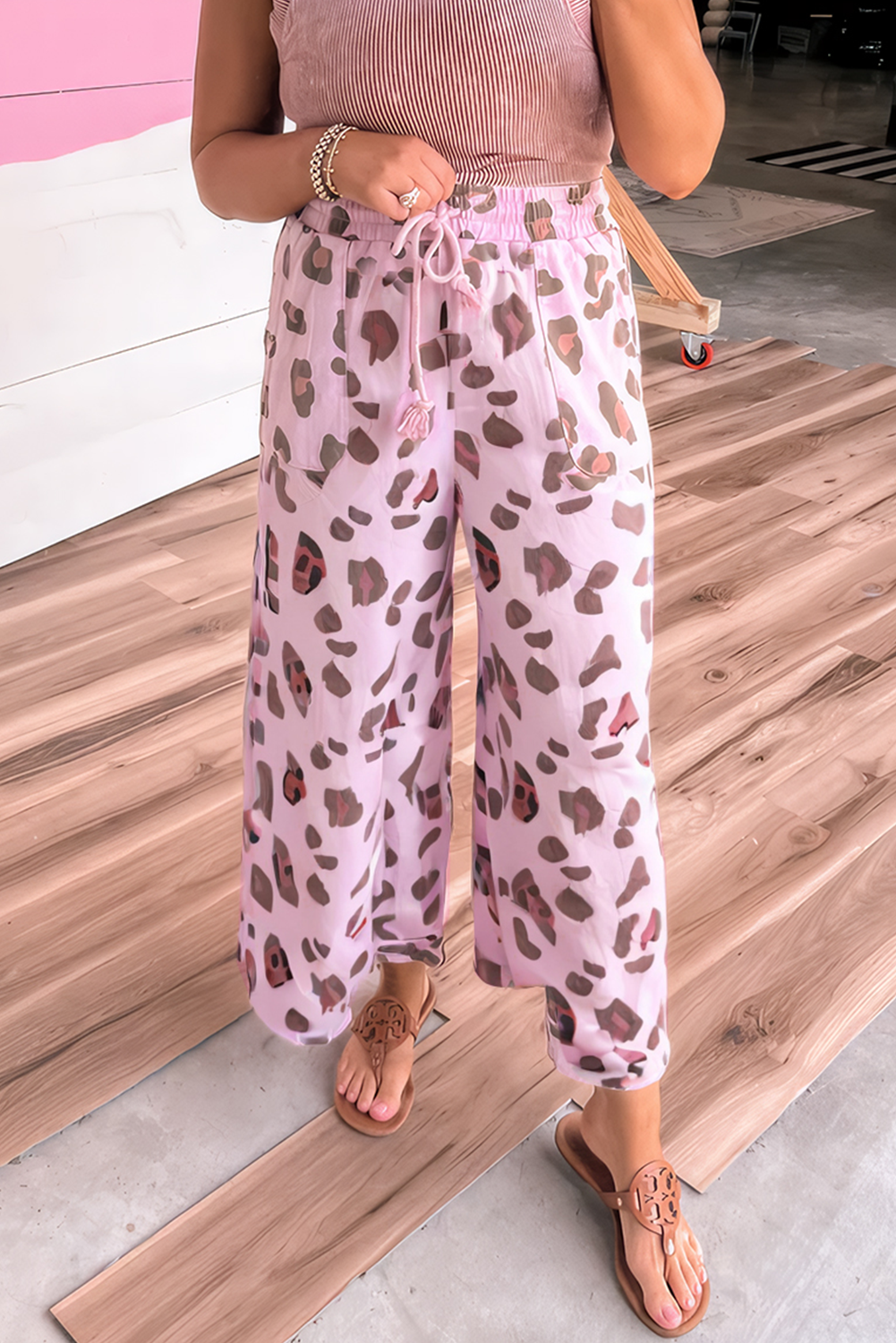 Pink Drawstring Leopard Pants RTS