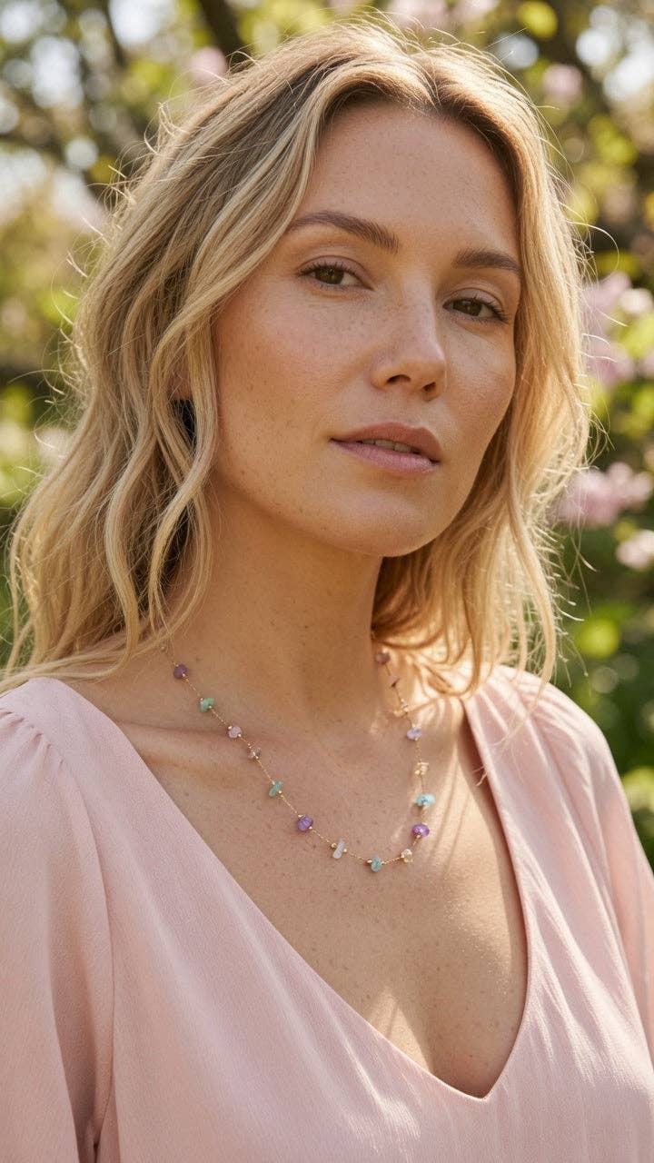 Dainty Crystal Chip Necklace 18K Gold Plated, Waterproof