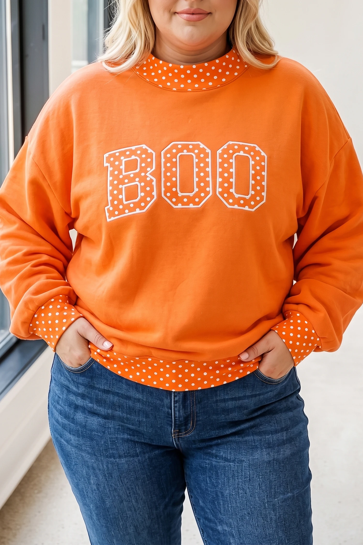 BOO Embroidered Mock Neck