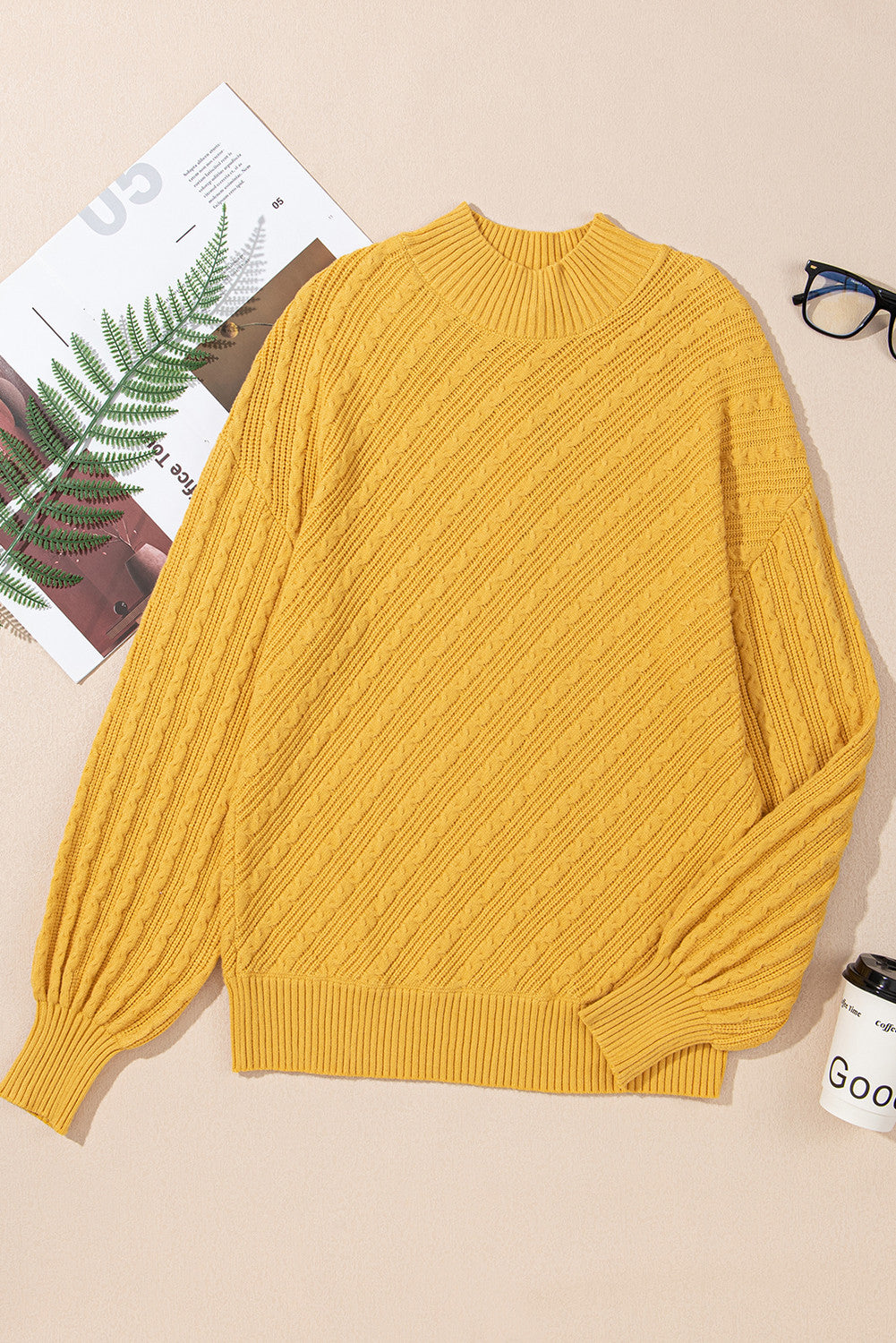 Yellow Textured Knit Sweater LT