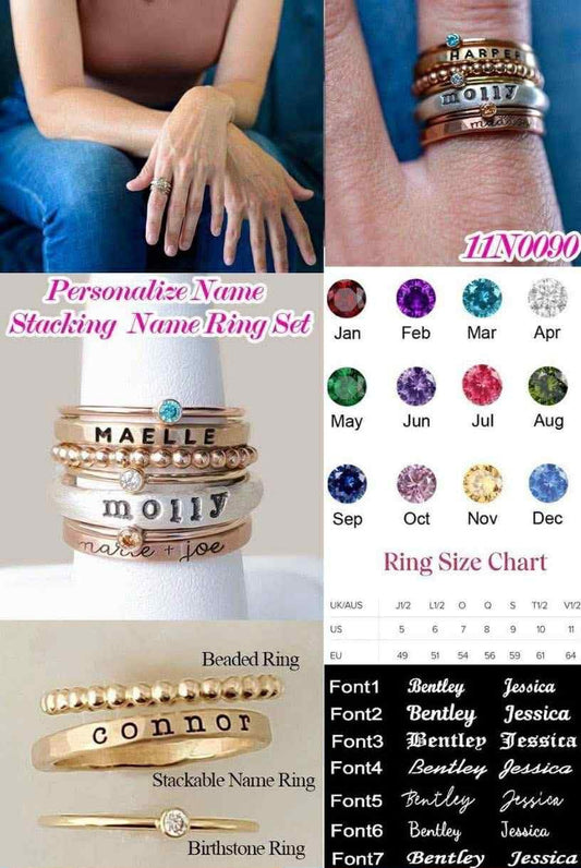 Personalized Name Stacking Ring Set